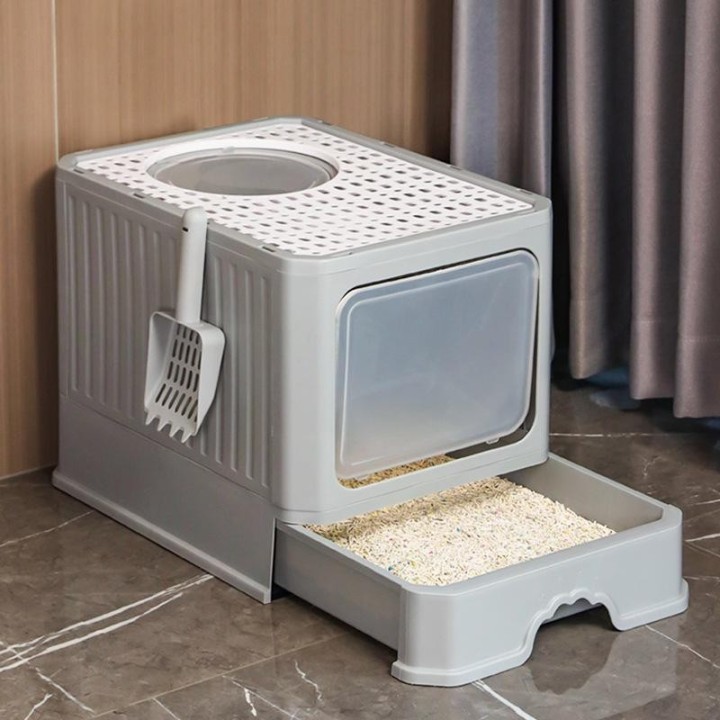 TEMU Extragroße geschlossene Katzentoilette mit Spritzschutzdesign und herausziehbarer Kotschaufel Free deodorizing bag + cat