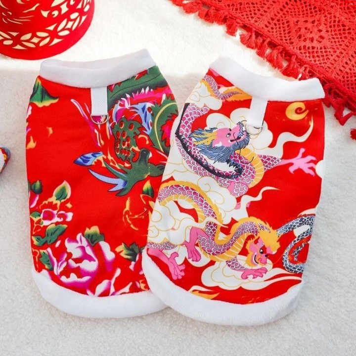 Northeastern Flowers Dog Clothes Chinese New Year Pets Costume Fashion Cat Coat  Holiday Dress up M-C