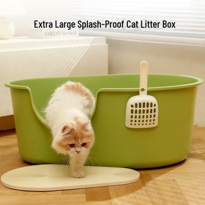 Extra große, spritzwassergeschützte, offene Katzentoilette für große Katzen Large, two-piece gelb