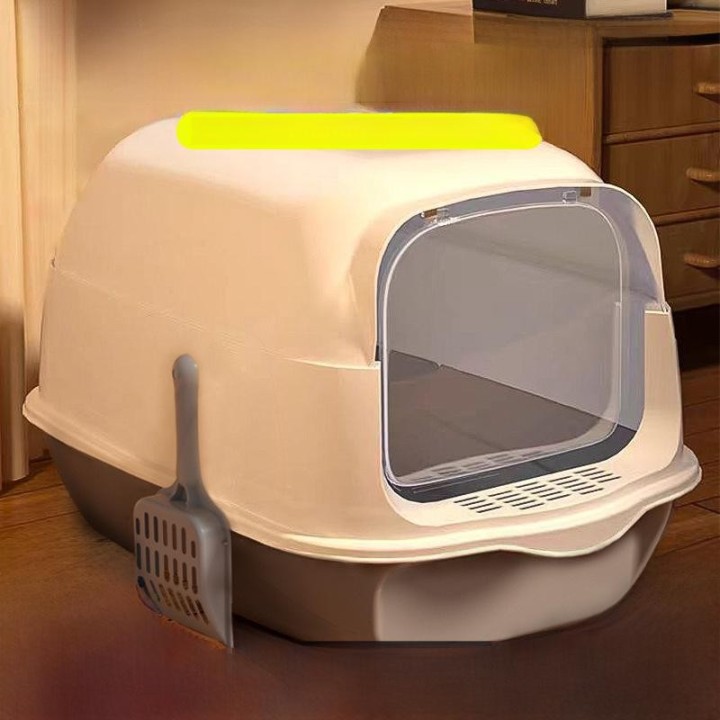 Extragroße, geschlossene, spritzwassergeschützte und geruchsdichte Katzentoilette mit Einstieg von oben blau