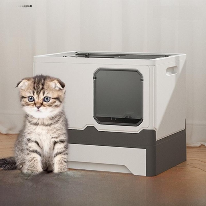 Faltbare Katzentoilette: Geschlossen, geruchsdicht, spritzwassergeschützt, Schubladen-Stil mit Nest und Tablett 45*35*38cm we