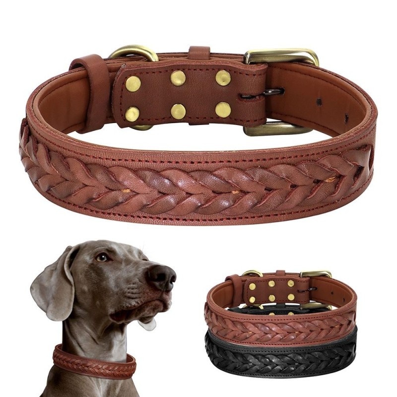 Hundehalsband aus Kuhleder, Leine, echtes Leder, große Hundehalsbänder, geflochtene Haustierhalsbänder für mittelgroße und gr