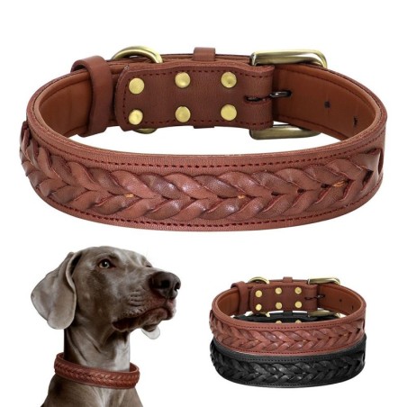 Hundehalsband aus Kuhleder, Leine, echtes Leder, große Hundehalsbänder, geflochtene Haustierhalsbänder für mittelgroße und gr