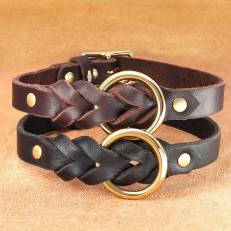 Hundehalsband- und Leinenset aus echtem Leder, geflochten, strapazierfähiges Leder, Hundehalsbänder für mittelgroße und große