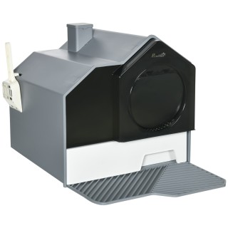 PawHut Katzenklo Haubentoilette Bodenwanne Schaufel Filter für Katzen bis 8kg Weiß+Grau 47x45x42cm   Aosom