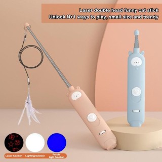 Katze versenkbare Laser-Stift USB wiederaufladbare Doppelkopf lustige Katze Stick Spielzeug mit hochelastischen Schlinge blau