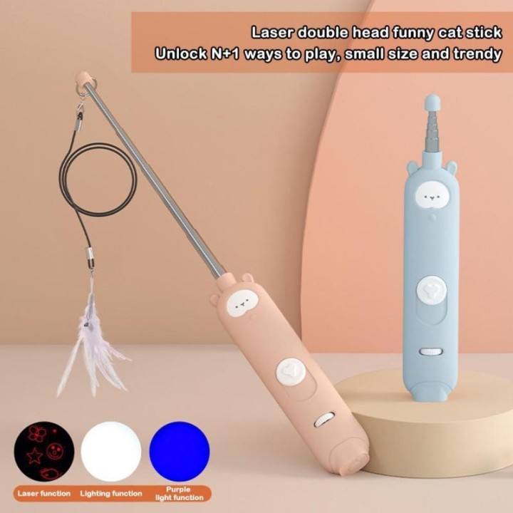 Katze versenkbare Laser-Stift USB wiederaufladbare Doppelkopf lustige Katze Stick Spielzeug mit hochelastischen Schlinge blau