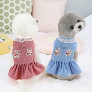 Haustierkleid, weich, bequem, für Haustiere, Katzen, Hunde, Prinzessinnenkleid, Kaninchen, Blumenmuster, mit Traktionsring fü