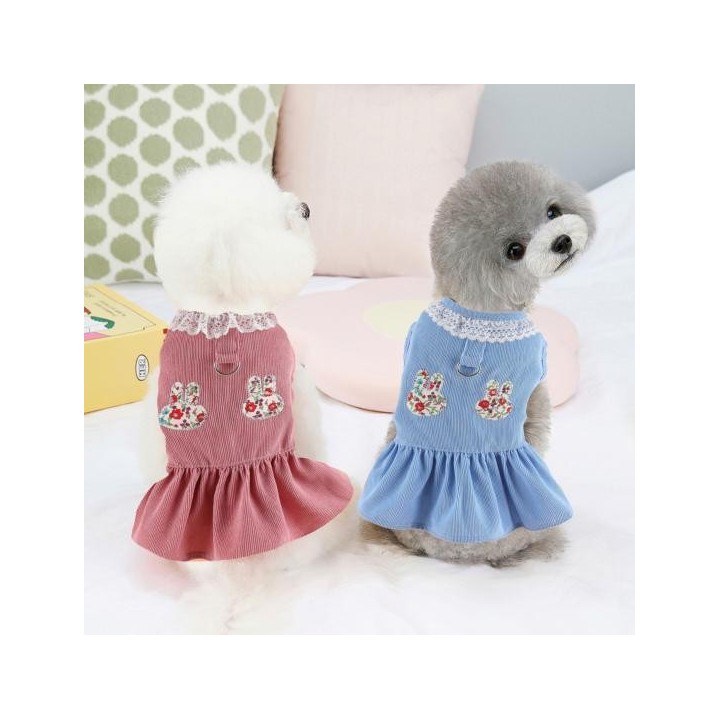 Haustierkleid, weich, bequem, für Haustiere, Katzen, Hunde, Prinzessinnenkleid, Kaninchen, Blumenmuster, mit Traktionsring fü