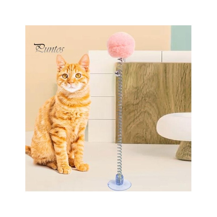 Katzenspielzeug mit Feder und Plüschball, Saugnapf an der Unterseite, Katzenspielzeug mit Glockenkopf, Unterhaltung für Hausk