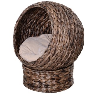 PawHut Rattan Katzenkorb gemütliche Katzenhöhle aus Wasserhyazinthe dunkelbraun 50x42x60cm ideal für Wohnzimmer   Aosom.de