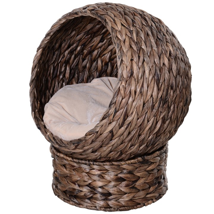 PawHut Rattan Katzenkorb gemütliche Katzenhöhle aus Wasserhyazinthe dunkelbraun 50x42x60cm ideal für Wohnzimmer   Aosom.de