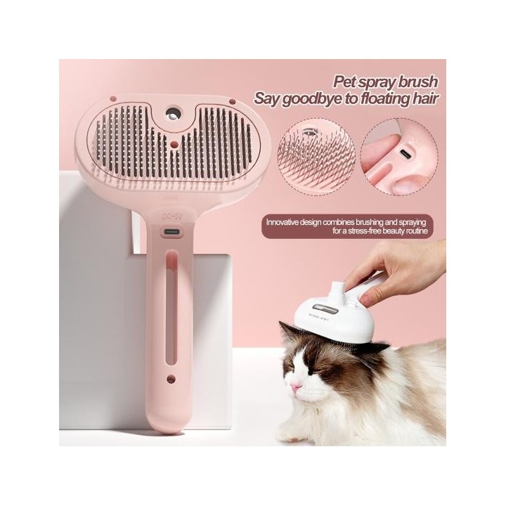 Elektrischer Haustier-Sprühkamm, selbstreinigend, über USB wiederaufladbar, mit Wasserspender, Schuppen, entfernt statisch fl