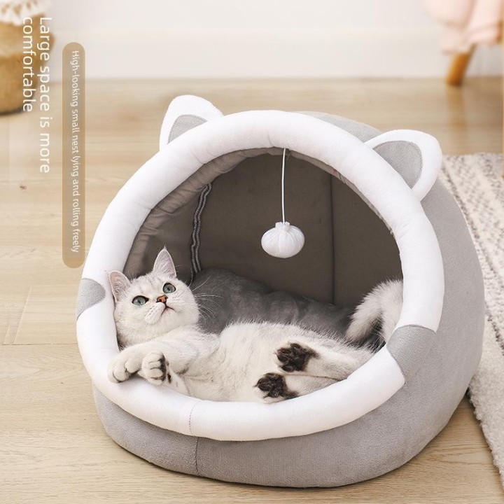Gemütliches Winter-Katzenbett: Halbgeschlossenes Design für alle Jahreszeiten Medium (Pet up to 15 lbs)