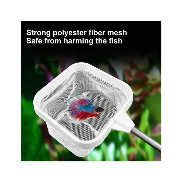 Aquariumnetz mit Teleskopgriff aus Edelstahl, tiefere Netztasche, Fischnetz, quadratisches Aquariumnetz für Garnelen, Babyfis