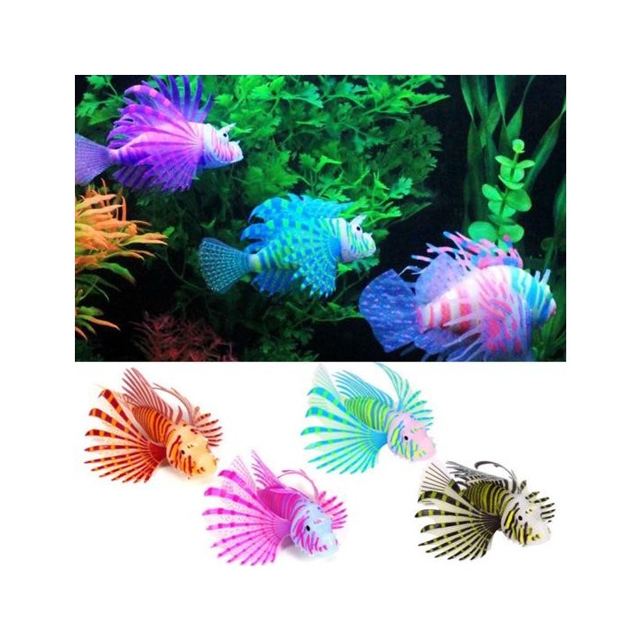 Aquarium-Silikon-Feuerfisch-Dekoration mit Saugnapf, leuchtet im Dunkeln, realistisches schwimmendes buntes Fischmodell, Aqua