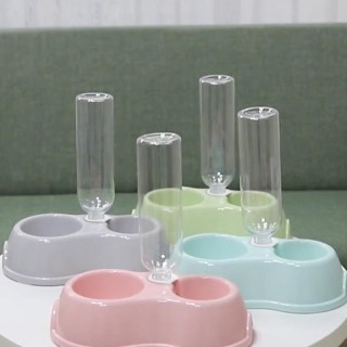 Haustier-Trinknapf, Futterspender, Doppelnapf, Kunststoff, automatische Trinkflasche graue