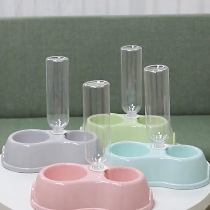 Haustier-Trinknapf, Futterspender, Doppelnapf, Kunststoff, automatische Trinkflasche graue