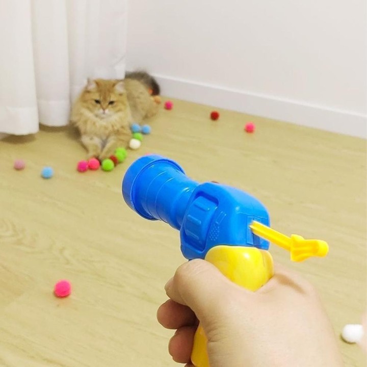 Plüschball-Schießpistole Katzenspielzeug Interaktive Kätzchen Mini-Pompons Launcher Spiele Haustierzubehör Zubehör Indoor-Kat