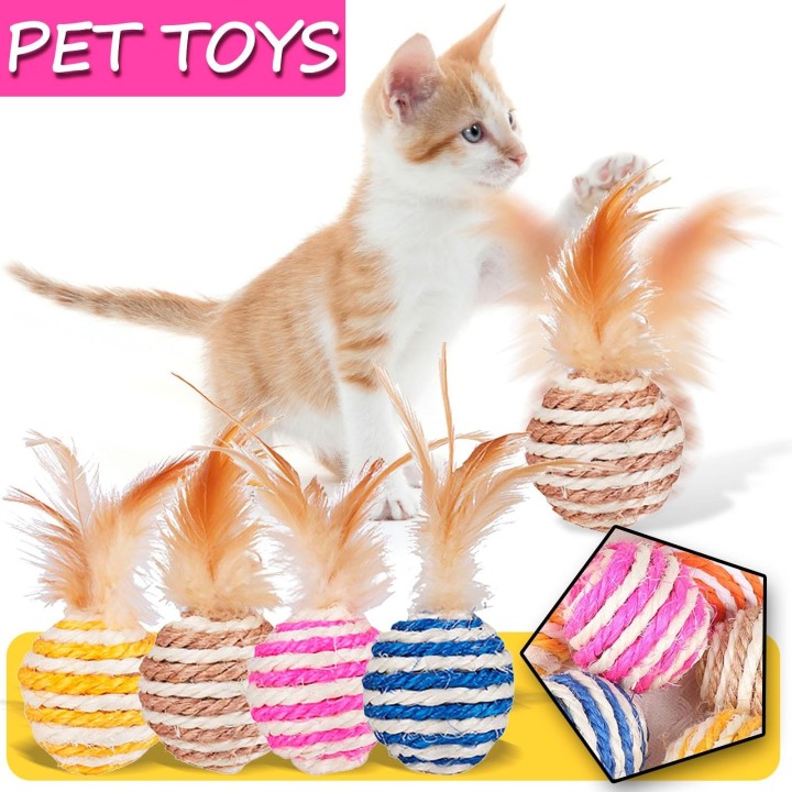 Feder Sisal Ball Katzenspielzeug Haustier Selbstheilendes interaktives Katzenspielzeug-Spielspielzeug für Katzen One Size gel