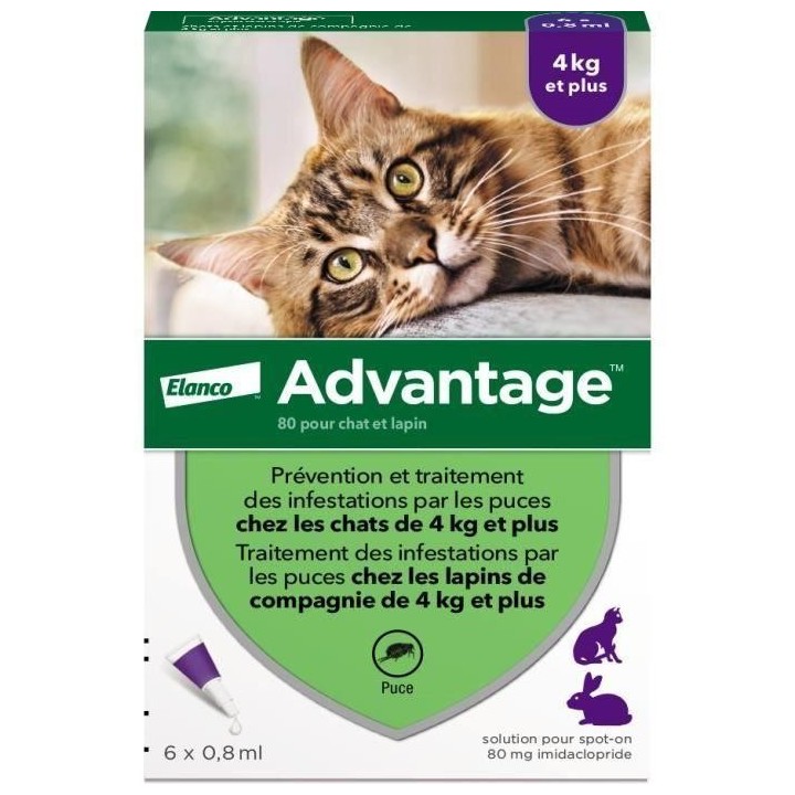 ADVANTAGE Lösung gegen Puce Chat Lapin +4kg 6 Pipetten