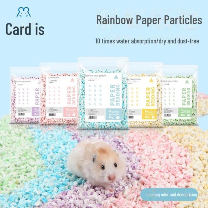 Bukaxing Regenbogen-Papierpellets: Desodorierendes Hamsterstreu und Baumwollsägemehl - 1 kg