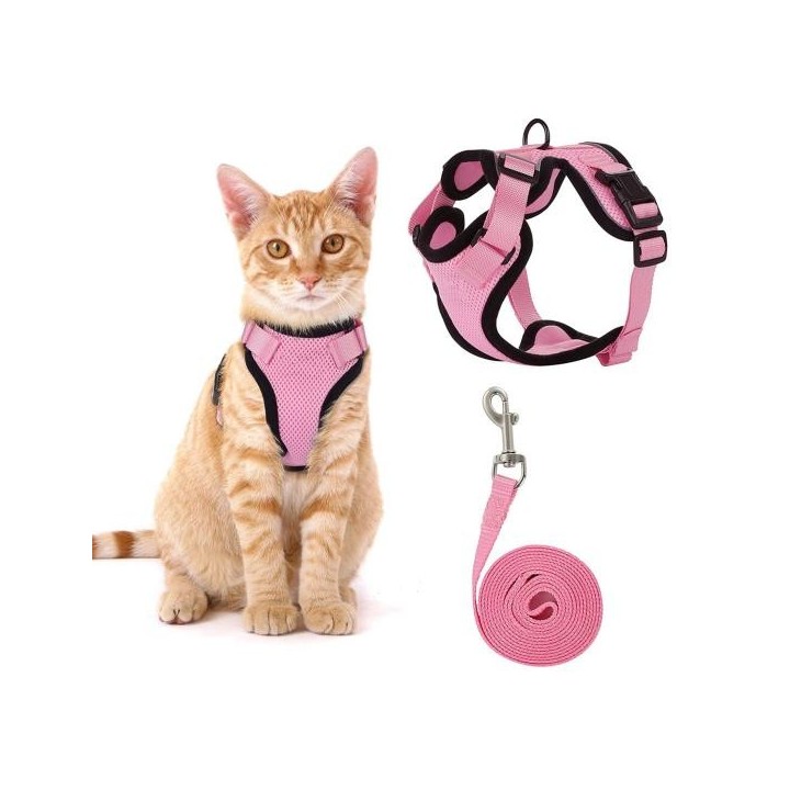 Katzengeschirr und Leine zum Spazierengehen, verstellbares, ausbruchsicheres Katzenwestengeschirr mit Reflektorstreifen für m