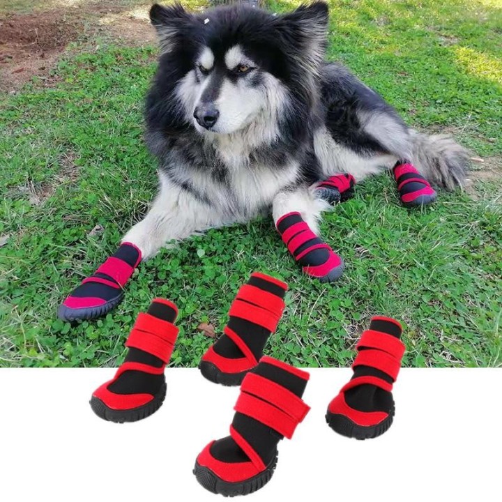 4 teile/satz Hund Haustier Schuhe Haustier Pfotenschutz Anti-Rutsch-sohlen Atmungsaktive Stiefel Dekoriert Lieferungen XS rot