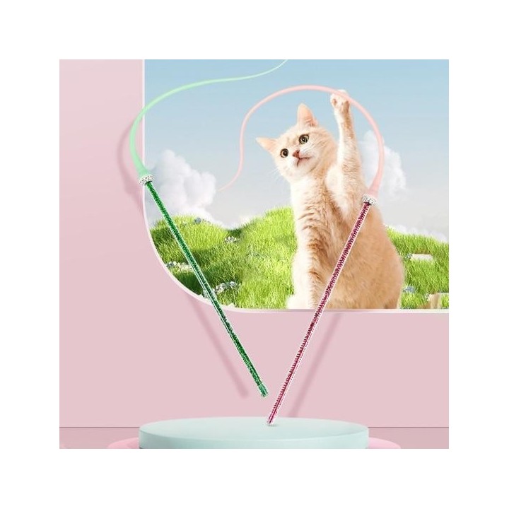 1 Set Cat Stick Interaktives Silikon-Katzenspielzeug mit austauschbarer Oberseite Simulierter Mausschwanz Cat Teasing Stick H
