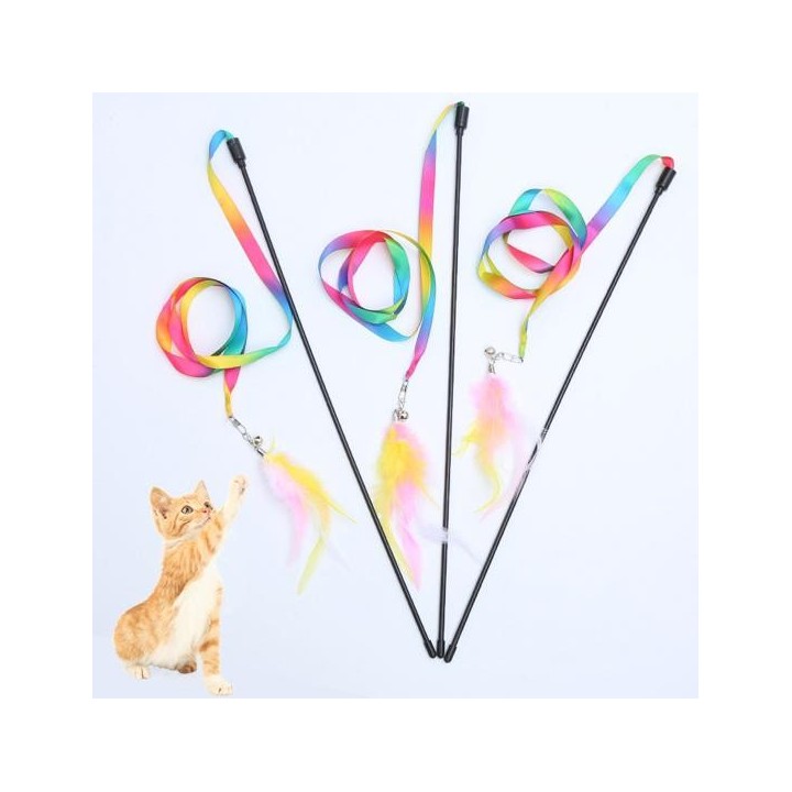 Kätzchen Spielzeug Bunte Band Feder Zubehör Interaktives Spielzeug Katze Teaser Stick Spielzeug