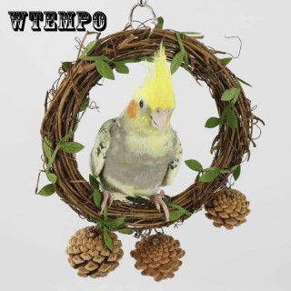 Tannenzapfen Grün Rattan Kreis Schaukel Vogel Spielzeug Papagei Spielzeug Puzzle Beißring Vogelkäfig Zubehör