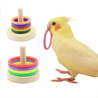 Nymphensittich pädagogische interaktive Vogel Spielzeug Stapeln Ringe Kauen Puzzle Spielzeug Papagei Holz Plattform L
