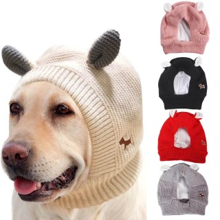 Gestrickte warme Ohrenschützer für Haustiere, Winter, warme Strickmütze für Hunde, lindert Ängste One Size rosa