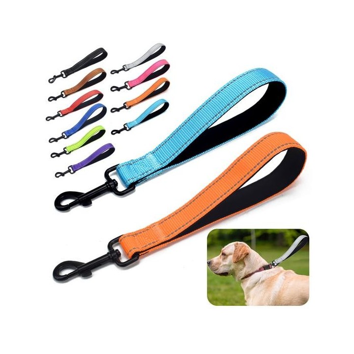 12 Zoll kurze Hundeleine, robuste Verkehrsleinen mit Karabinerhaken, reflektierende Hundeleine aus Nylon mit gepolstertem Gri
