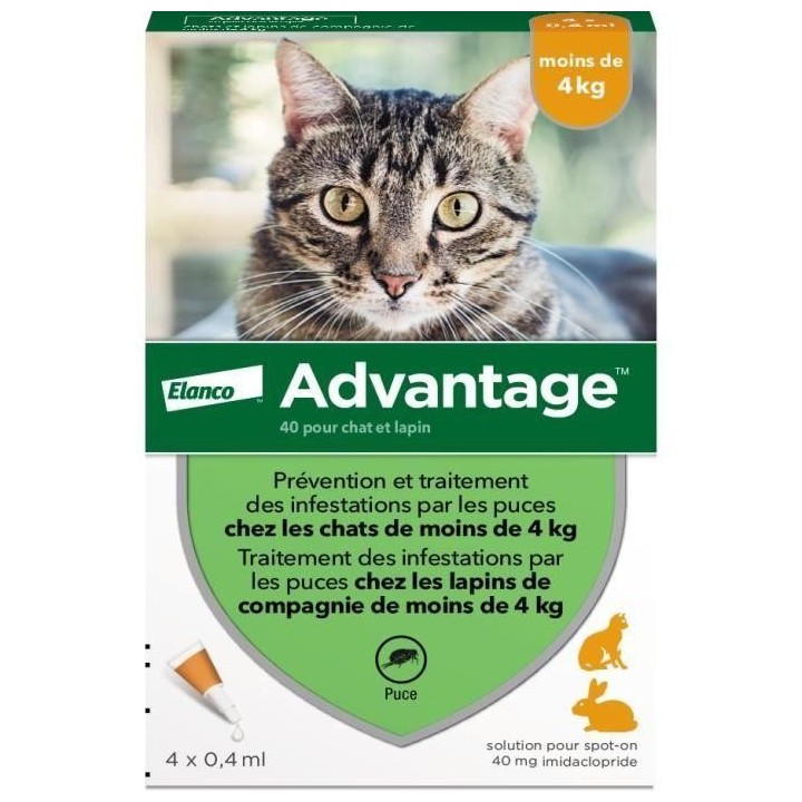 ADVANTAGE Solution Antipuce Chat Lapin 1 bis 4 kg 4 Pipetten