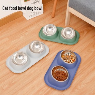 Rutschfester, auslaufsicherer Doppelnapf für Katzen und Hunde - Futterstation aus Edelstahl blau