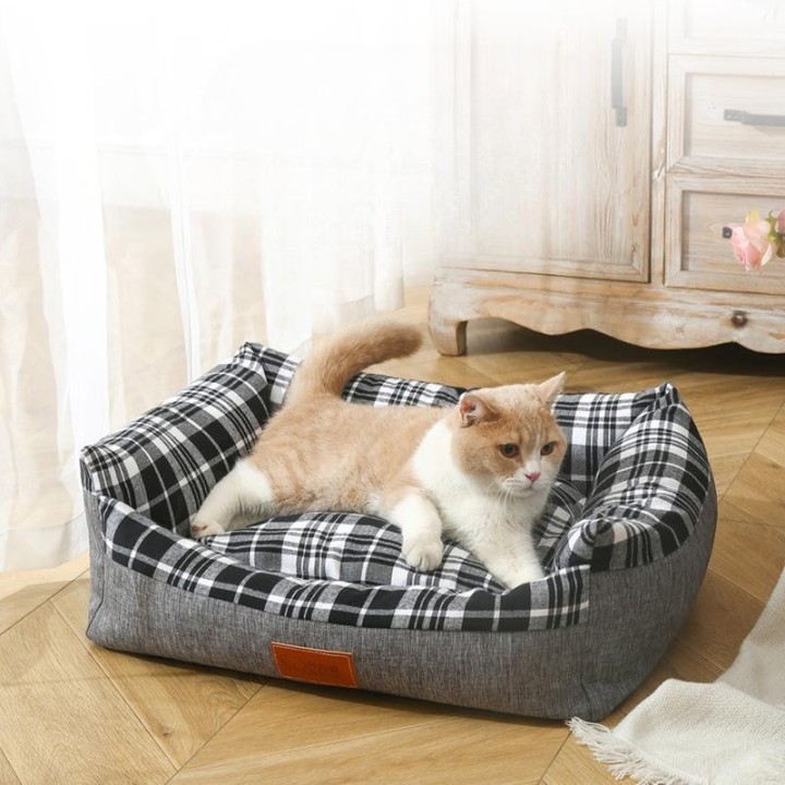 Gestreifter offener Zwinger, quadratischer Zwinger, universelles warmes Schlafsofa für Katzen und Hunde, Haustierbedarf, abne