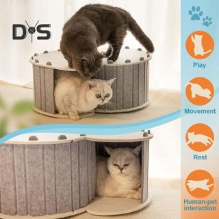 Großes Katzentunnelbett aus Filz, Katzennest, abnehmbares Katzenversteck, Nickerchen-Ruhebett, Katzenhöhle, Haus, Haustier-Sp