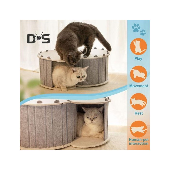 Großes Katzentunnelbett aus Filz, Katzennest, abnehmbares Katzenversteck, Nickerchen-Ruhebett, Katzenhöhle, Haus, Haustier-Sp