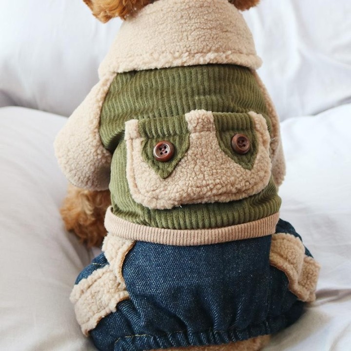 Haustier Lammfell Revers Vierbeiner Kleidung für Herbst Winter Hundeoverall Teddybär Herbst Outfit Dicke gestreifte Jacke Hun