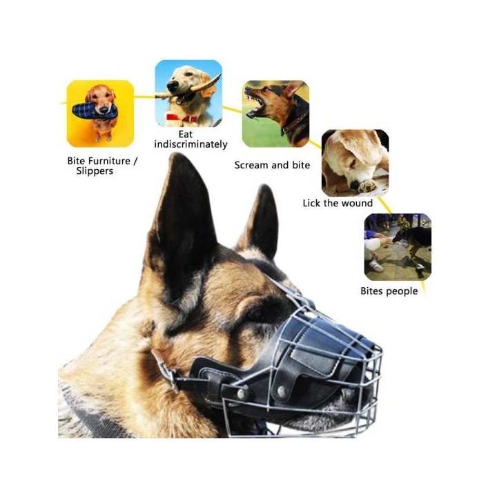 Yousheng Haustier-Maulkorb, atmungsaktiv, verstellbar, Anti-Biss-Metallabdeckung, Hundemaul L schwarz