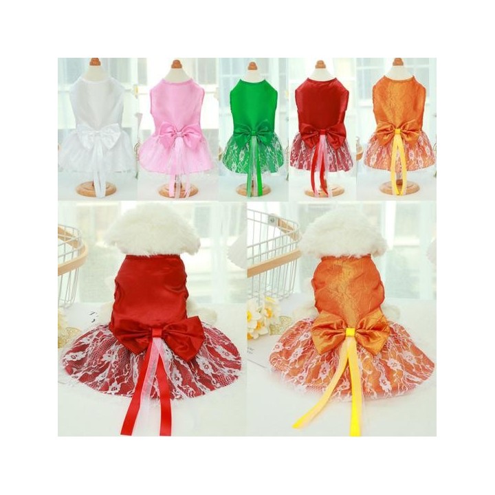 Haustier Kleid Spitze Druck Taille Gürtel Weiche Bequeme Seidige Oberfläche Dress-up Atmungsaktive Sommer S weiß