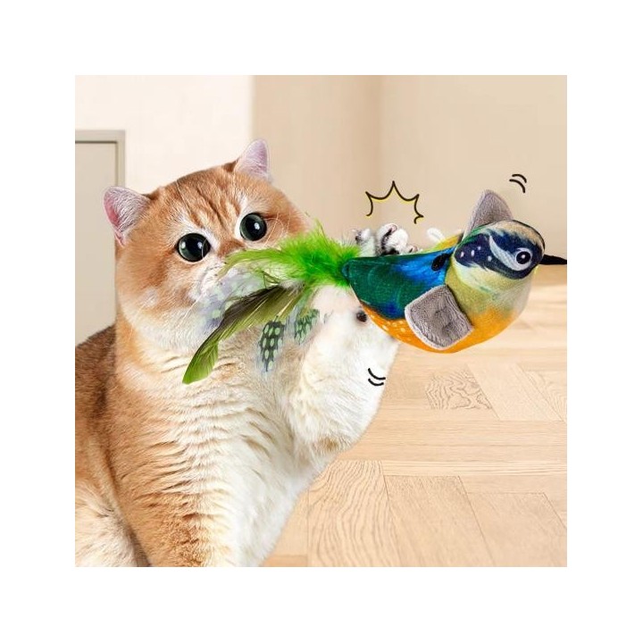Zwitschernder Vogel, Katzenspielzeug, interaktive Simulation, elektrischer Vogel, berührungsaktivierter Plüschvogel, Katzensp