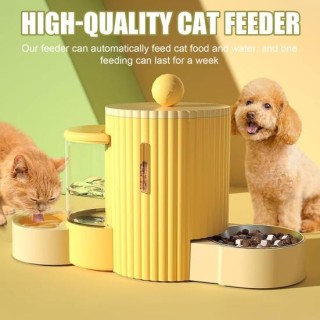 Automatischer Katzenfutterspender, 2-in-1-Tierfutter- und Wasserspender, 1,5 kg Futterspender und 1 l Tränkeset, Heimtierbeda
