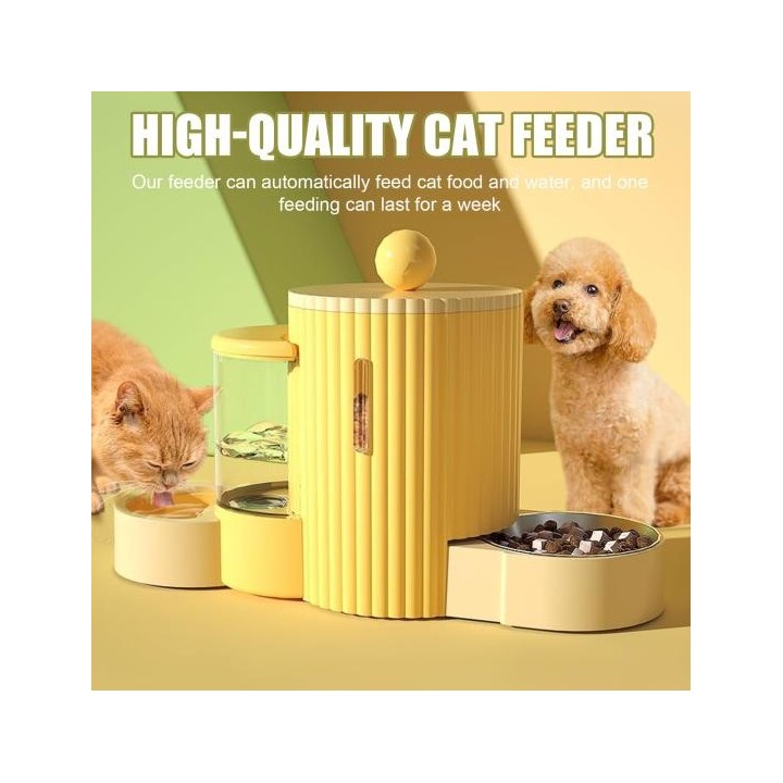 Automatischer Katzenfutterspender, 2-in-1-Tierfutter- und Wasserspender, 1,5 kg Futterspender und 1 l Tränkeset, Heimtierbeda