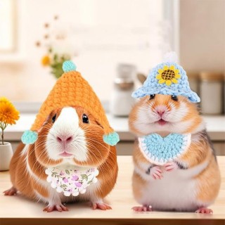 Hamstermütze, winzige gestrickte Hamstermütze, Bandana-Set, verstellbar, Kleintiere, Verkleidungskostüm, Zubehör für Hamster,