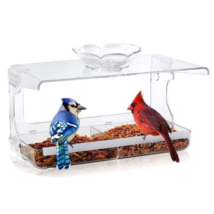 Am Fenster montierte Vogelfütterungsschalen Klarer Vogelfutterbehälter Transparentes Vogelhaus im Freien reinfarbig