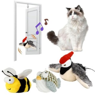 Elektrisches Katzenspielzeug, Plüsch-Stimulationstiere mit Vibration und Zwitschergeräusch, berührungsaktiviertes interaktive