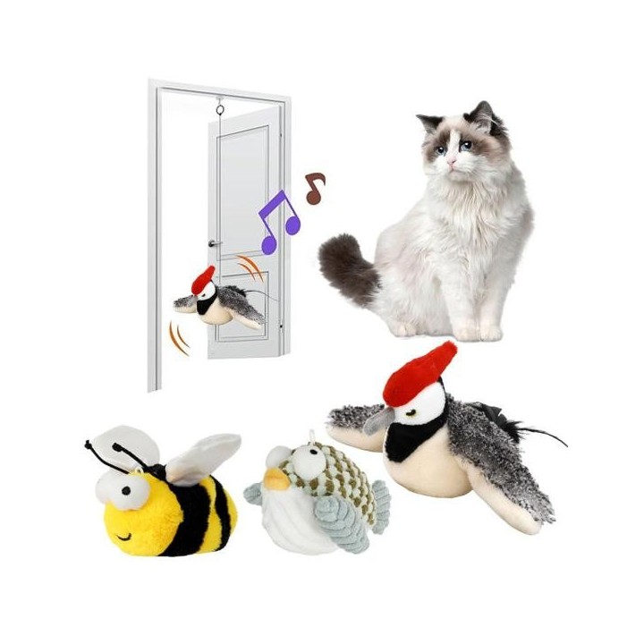 Elektrisches Katzenspielzeug, Plüsch-Stimulationstiere mit Vibration und Zwitschergeräusch, berührungsaktiviertes interaktive