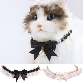 Bowknot Hundehalsband Spitze Haustier Hals Dekoration süße Welpen Krawatte L weiß
